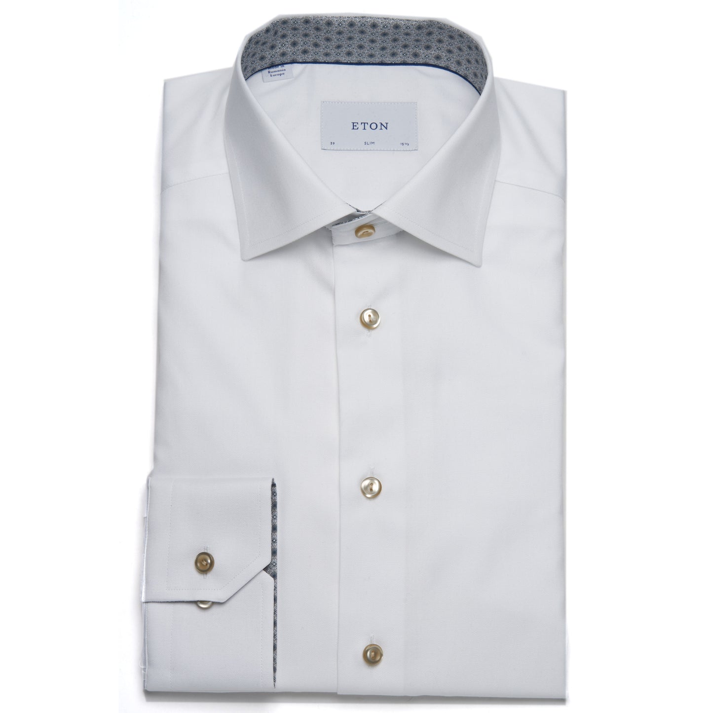 Eton Slim Medallion Effect Signature Twill Shirt in White
