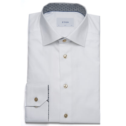 Eton Slim Medallion Effect Signature Twill Shirt in White