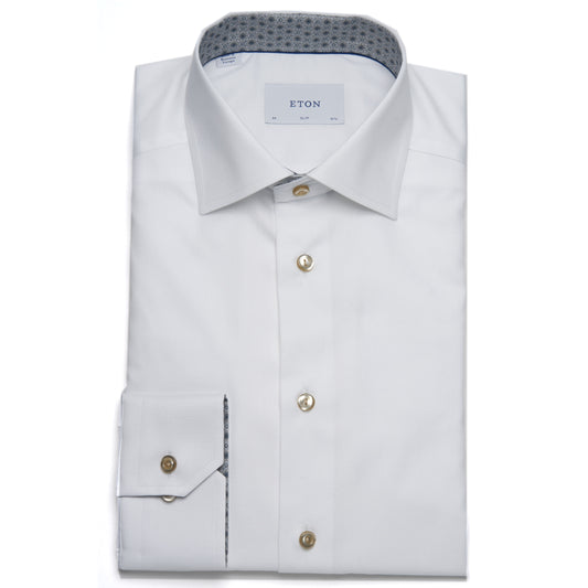 Eton Slim Medallion Effect Signature Twill Shirt in White