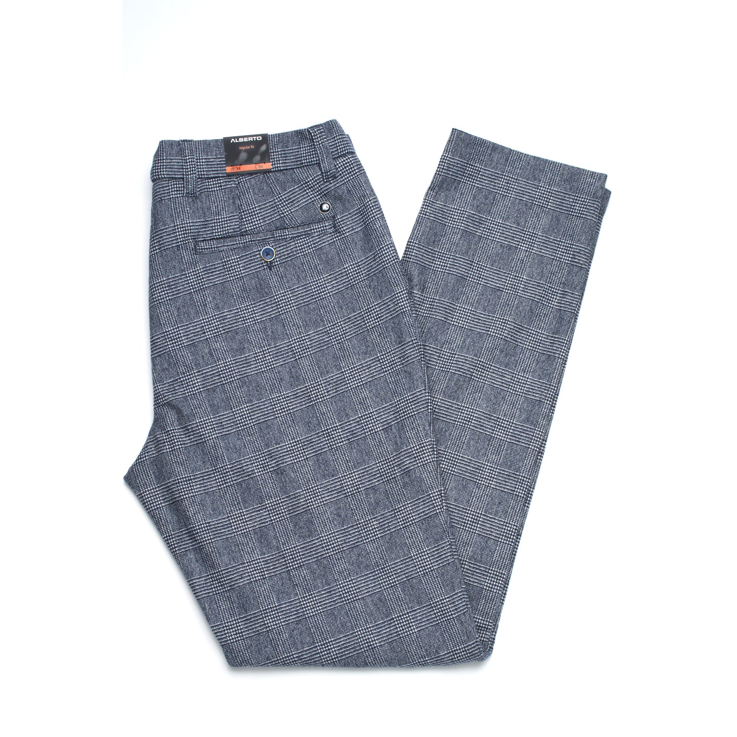 Alberto Lou Wool Check Flannel Pants in Steel Grey/Navy