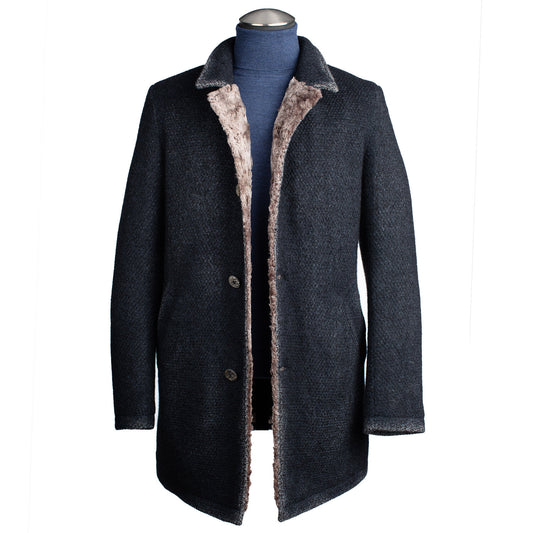 Gimo's Wool Coat with Faux Lining in Grey/Blue