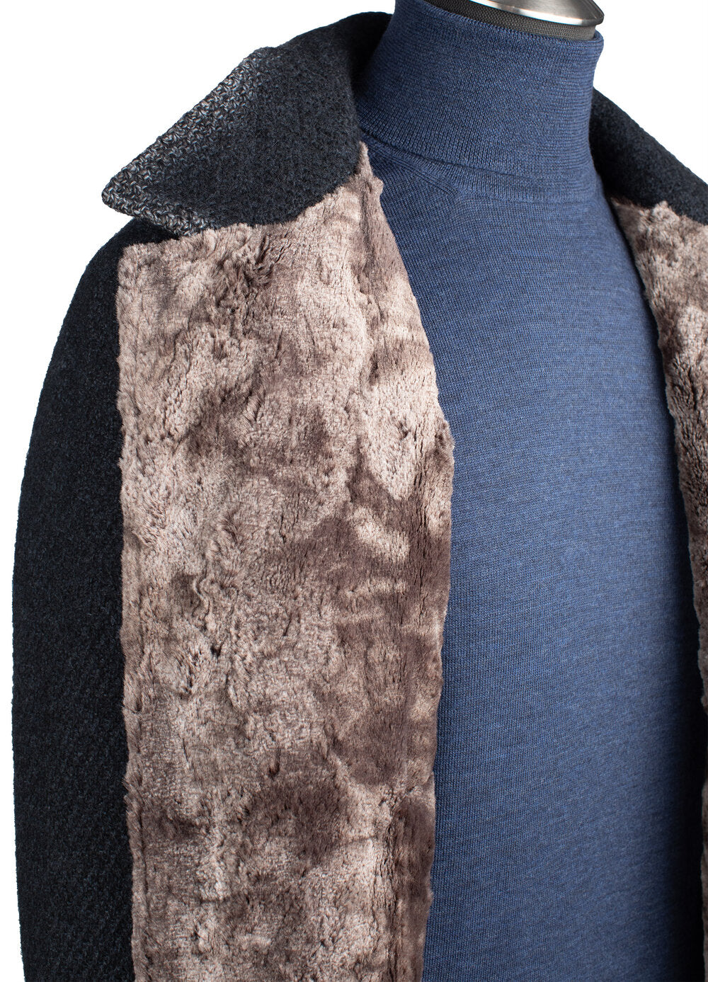 Gimo's Wool Coat with Faux Lining in Grey/Blue