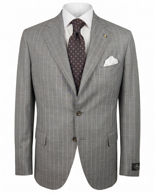 Belvest Super 120’s Wool Suit in Light Gray Pinstripe