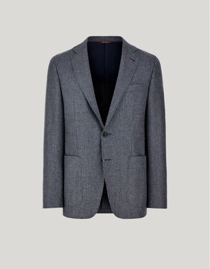 Canali Kei Model Wool Sport Coat in Mid Blue Melange
