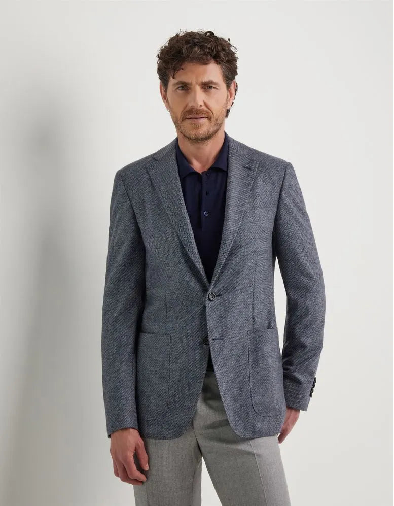 Canali Kei Model Wool Sport Coat in Mid Blue Melange