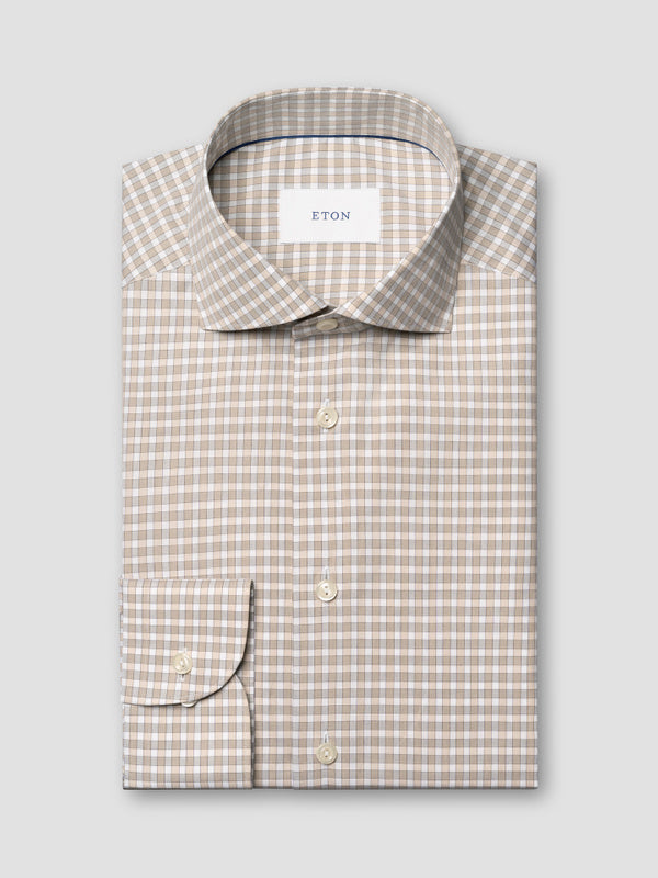 Eton Check Breeze Poplin Shirt Slim Fit in Ochre