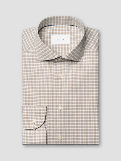 Eton Check Breeze Poplin Shirt Slim Fit in Ochre