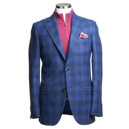Uomo Sport Coat in 100% Wool Plaid in Mid Blue-Berry