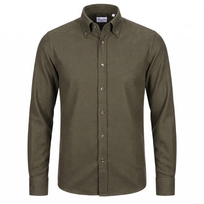Stenströms Regular Fit Luxury Flannel Shirt in Olive