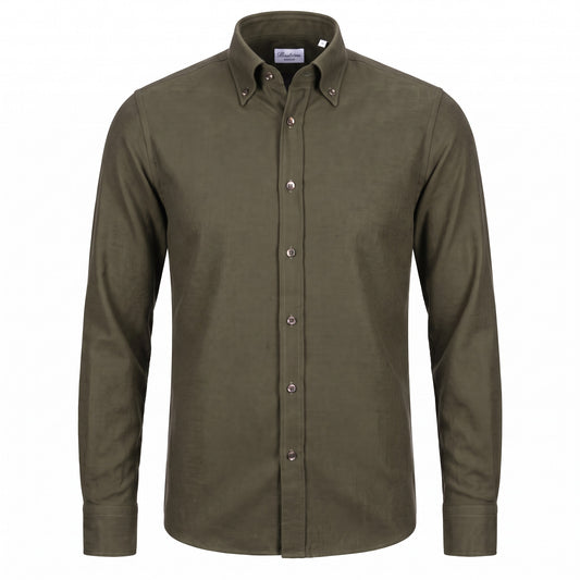 Stenströms Regular Fit Luxury Flannel Shirt in Olive