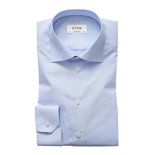 Eton Poplin Dress Shirt in Light Blue Stripes