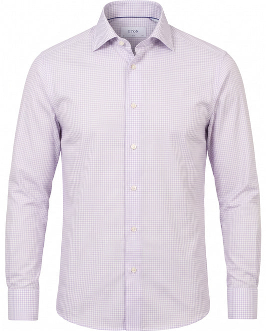 Eton Check Fine Twill Shirt in Lavender Slim Fit