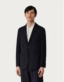 Canali Classic Fit Textured Jersey Unstructured Sport Coat in Navy