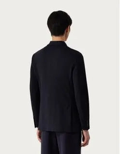 Canali Classic Fit Textured Jersey Unstructured Sport Coat in Navy