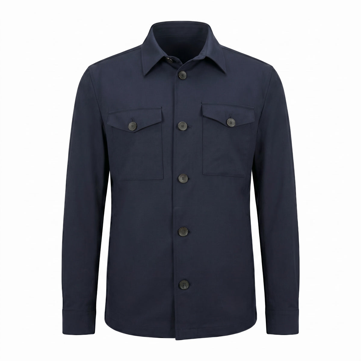 Fradi Wool Poplin Overshirt in Natural Stretch in Navy