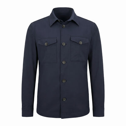 Fradi Wool Poplin Overshirt in Natural Stretch in Navy
