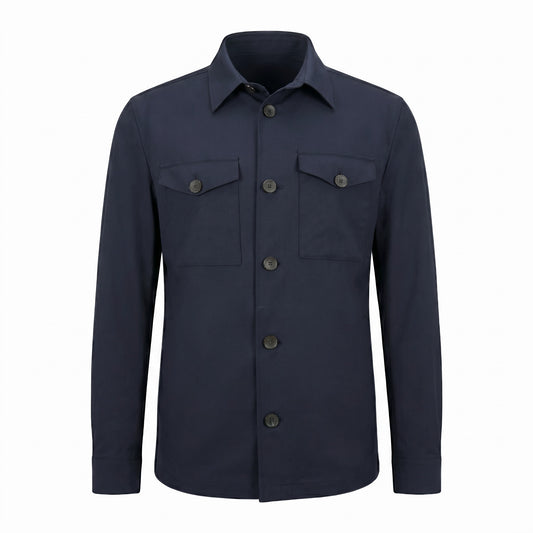 Fradi Wool Poplin Overshirt in Natural Stretch in Navy