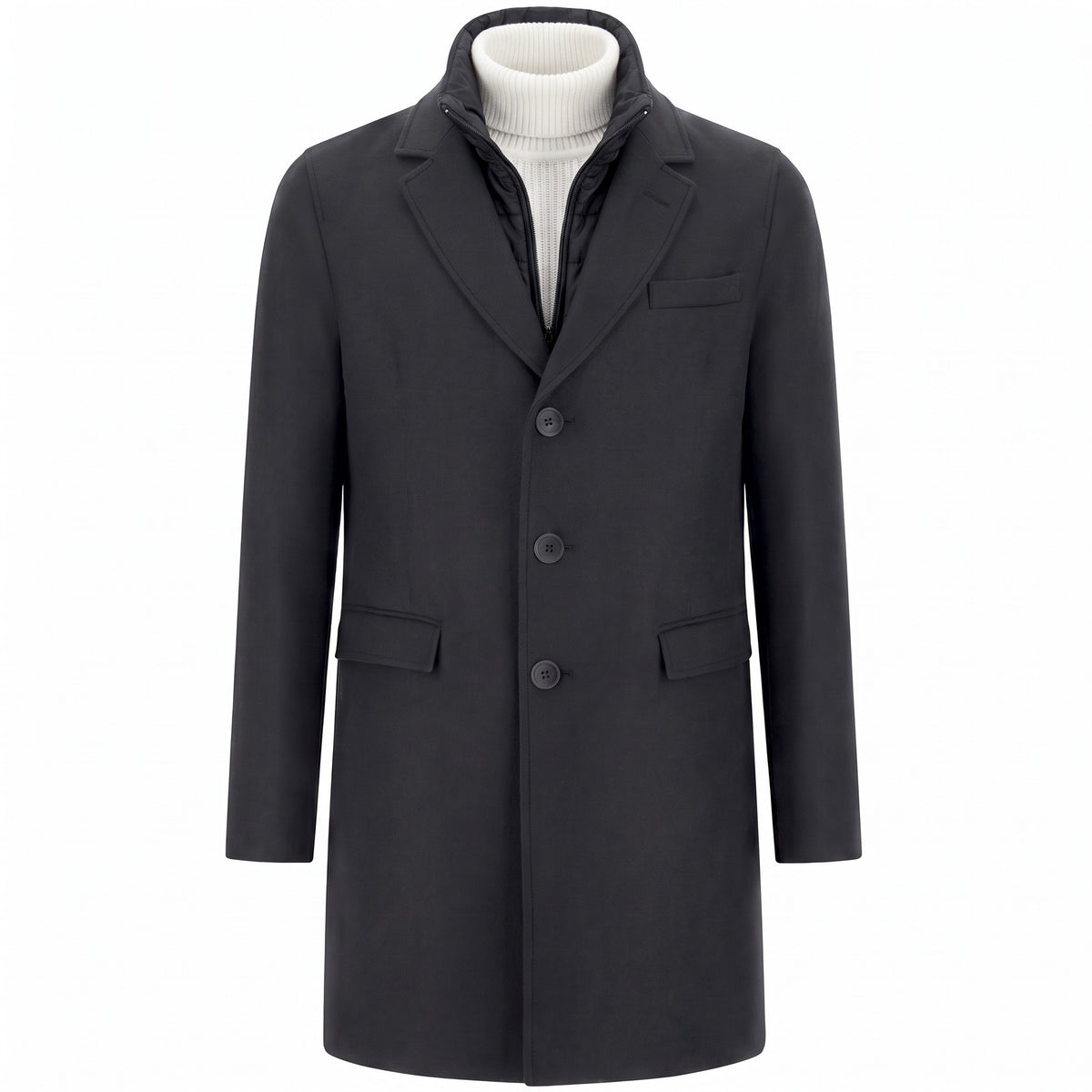 Herno Diagonal Wool Blend Topcoat with Detachable Nylon Bib in Navy