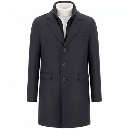 Herno Diagonal Wool Blend Topcoat with Detachable Nylon Bib in Navy
