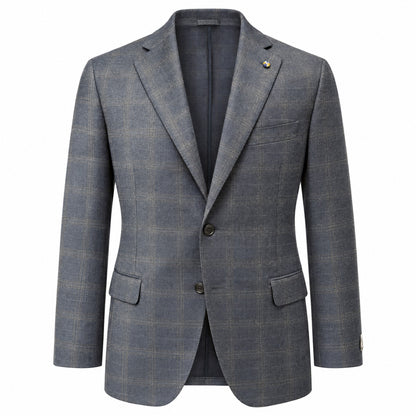 Belvest 100% Wool Windowpane Suit in Blue & Camel