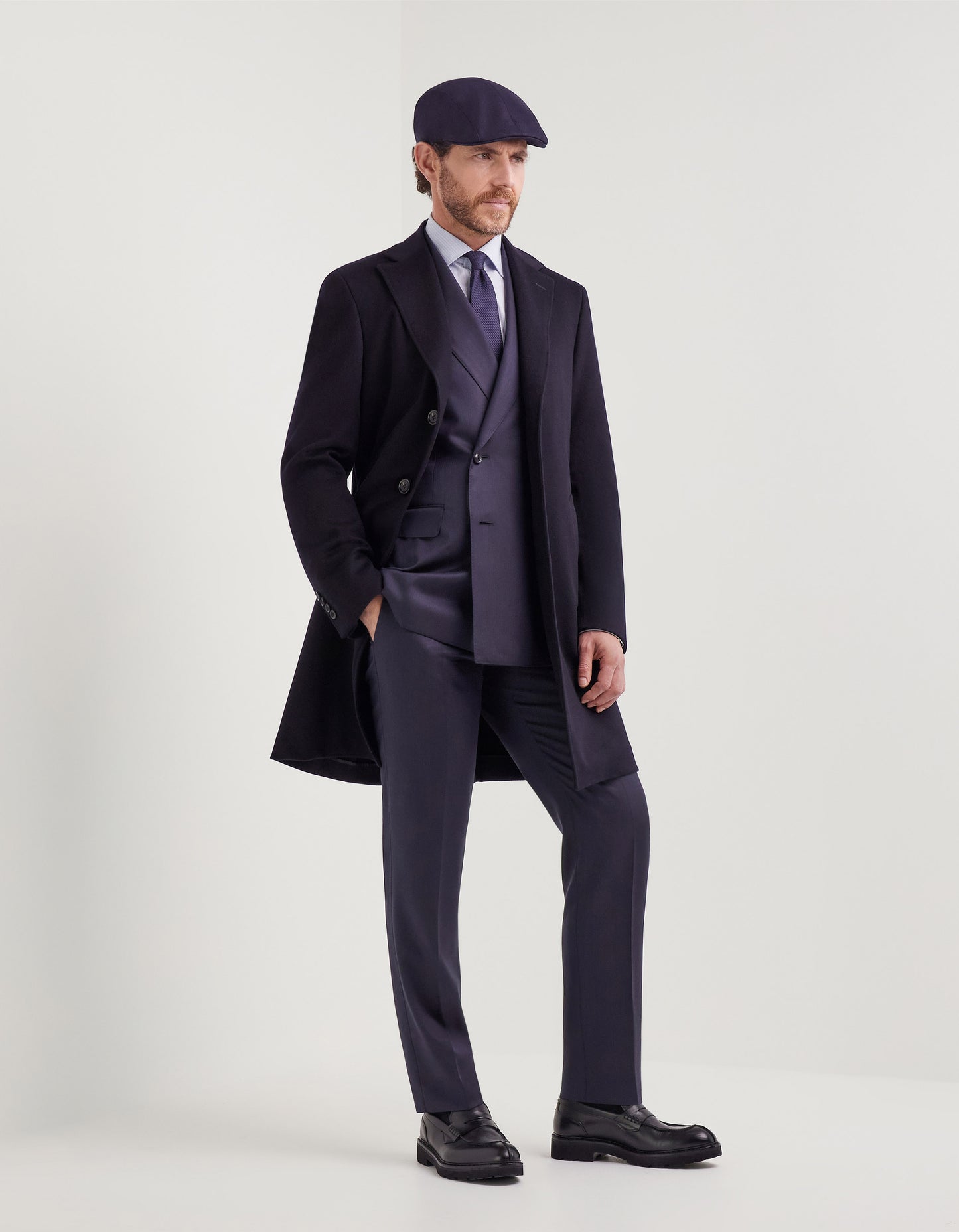Canali Kei Wool Topcoat in Navy