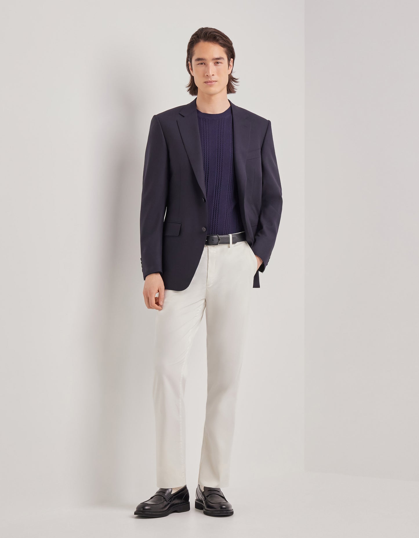 Canali Siena Model Sport Coat in Travel Wool–Navy