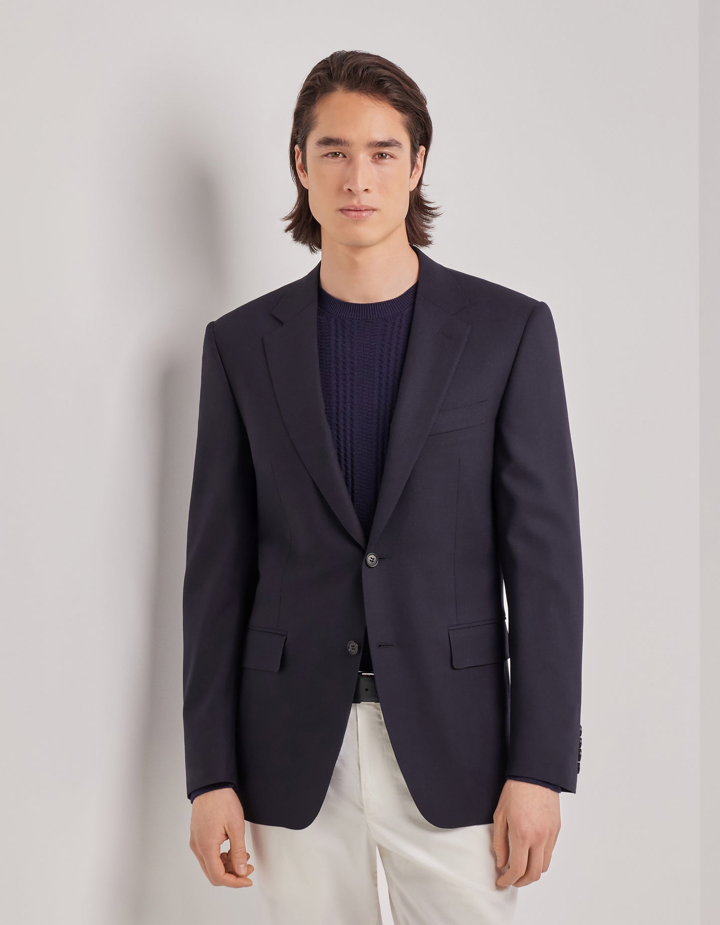 Canali Siena Model Sport Coat in Travel Wool–Navy