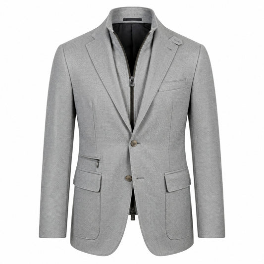 Corneliani ID Jacket In Wool and Silk with detachable Bib in Pearl