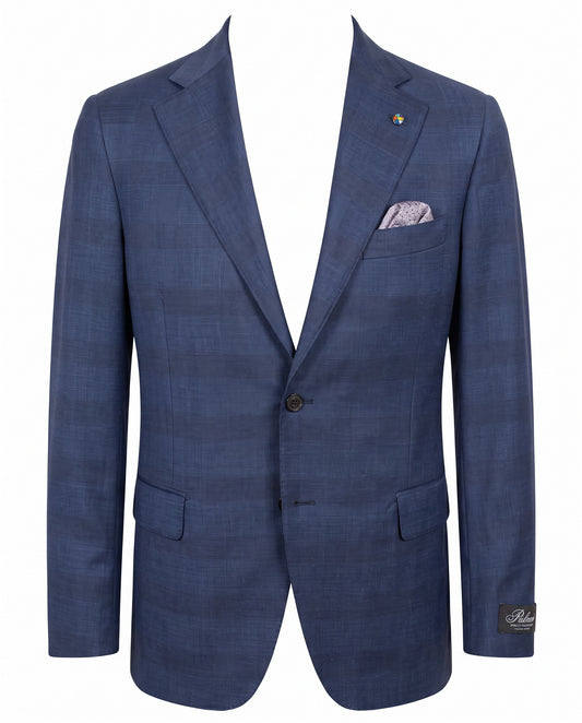 Belvest Super 130’s Wool Suit in Navy Blue Tone-On-Tone Windowpane Check