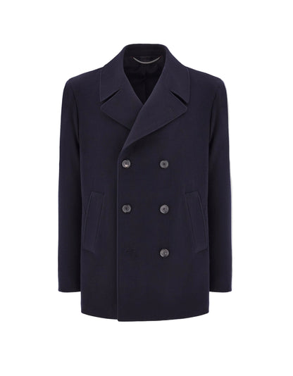 Pal Zileri Wool Double-Breasted Peacoat – Navy Blue