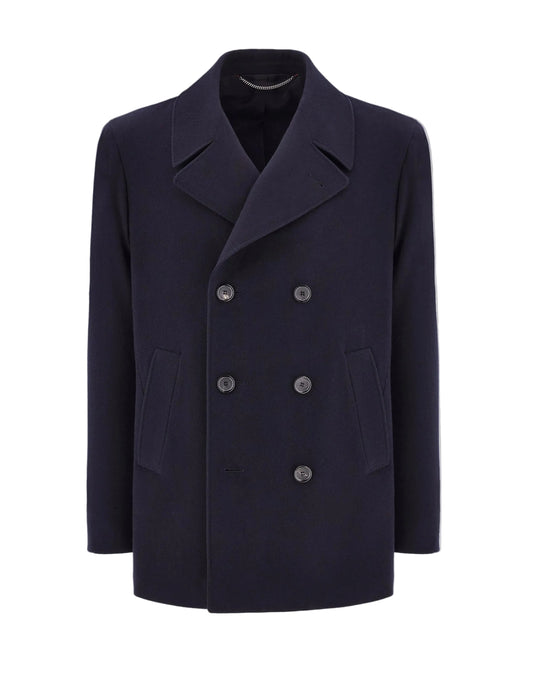 Pal Zileri Wool Double-Breasted Peacoat in Navy Blue