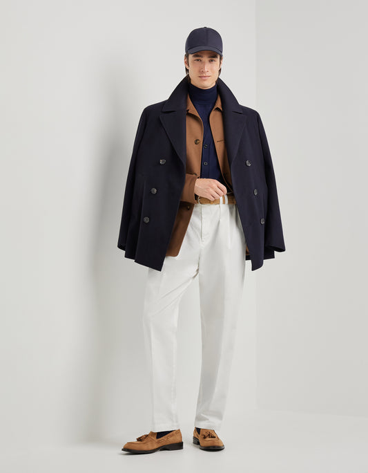Pal Zileri Wool Double-Breasted Peacoat in Navy Blue