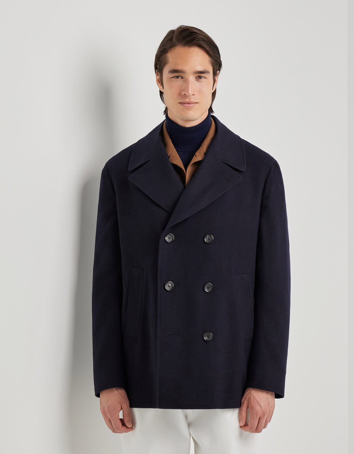 Pal Zileri Wool Double-Breasted Peacoat – Navy Blue