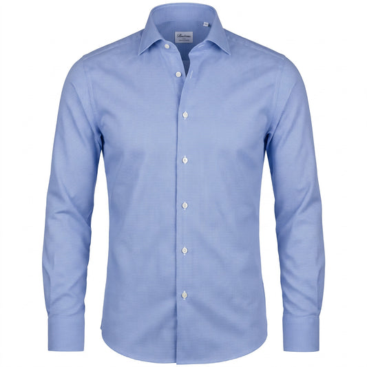 Stenströms Blue Houndstooth Twill Shirt in Regular Fit