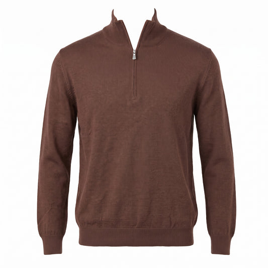 Gran Sasso Extra Fine Merino Wool Quarter-Zip Sweater in Mocha