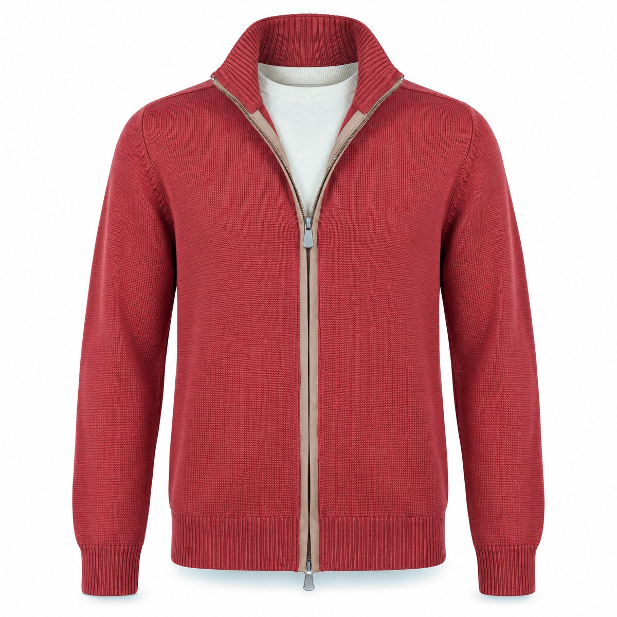 Gran Sasso Wool Full-Zip Jacket in Burnt Orange with Brown Elbow Patches