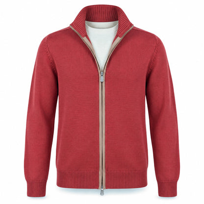 Gran Sasso Wool Full-Zip Jacket in Burnt Orange with Brown Elbow Patches