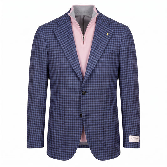 Belvest "Jacket in the Box" 100% Wool Sport Coat in Mid Blue Check
