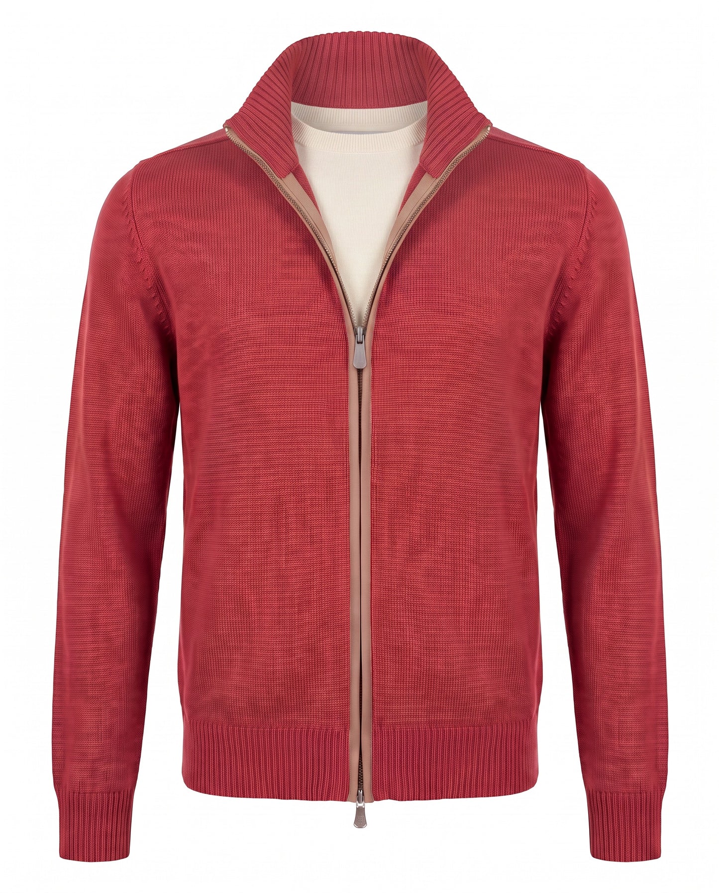 Gran Sasso Wool Full-Zip Jacket in Burnt Orange with Brown Elbow Patches