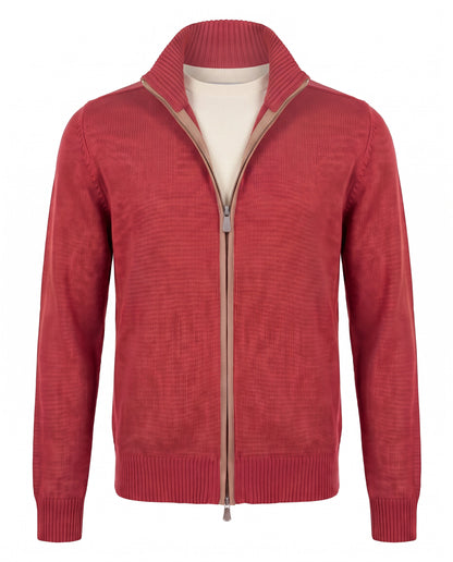 Gran Sasso Wool Full-Zip Jacket in Burnt Orange with Brown Elbow Patches