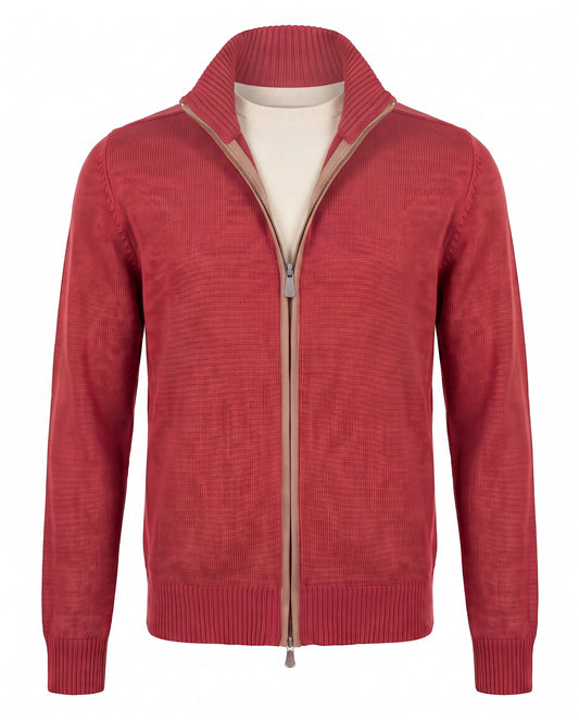 Gran Sasso Wool Full-Zip Jacket in Burnt Orange with Brown Elbow Patches