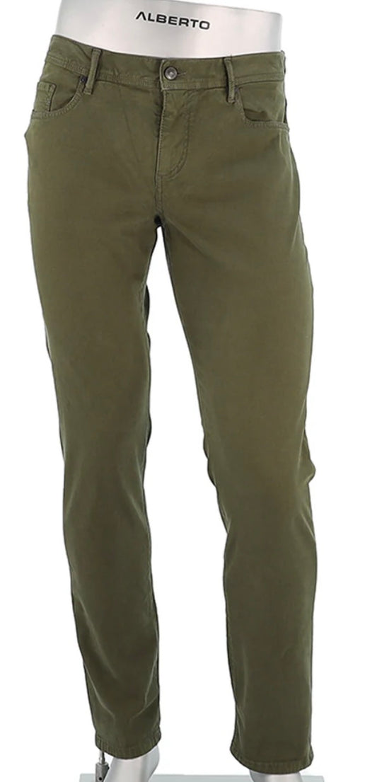 Alberto Jeans Pipe Regular Fit Soft Twill in Olive