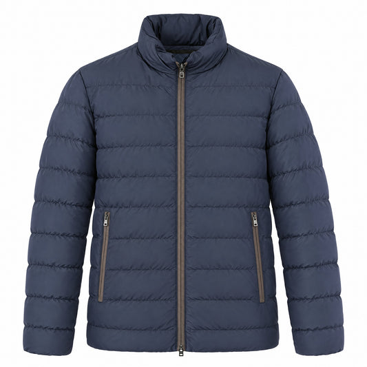 Herno Nylon Bomber Jacket with Contrast Suede Piping – Navy