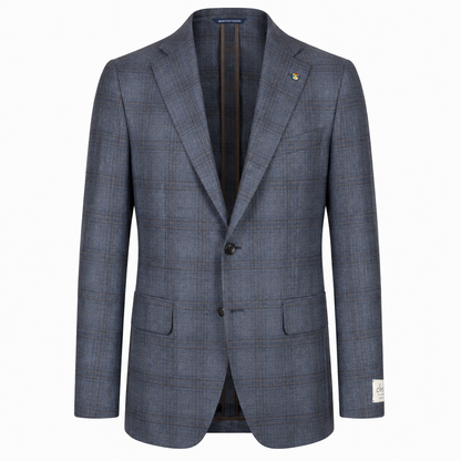 Belvest "Jacket in the Box" 100% Cashmere Sport Coat Prince of Wales in Mid Blue and Maroonn