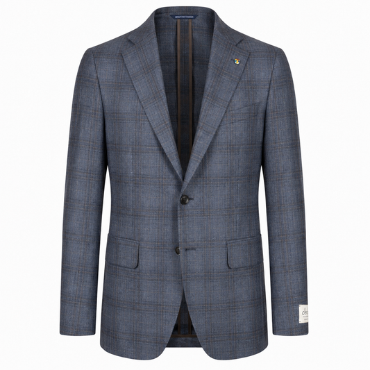 Belvest "Jacket in the Box" 100% Cashmere Sport Coat Prince of Wales in Mid Blue and Maroonn