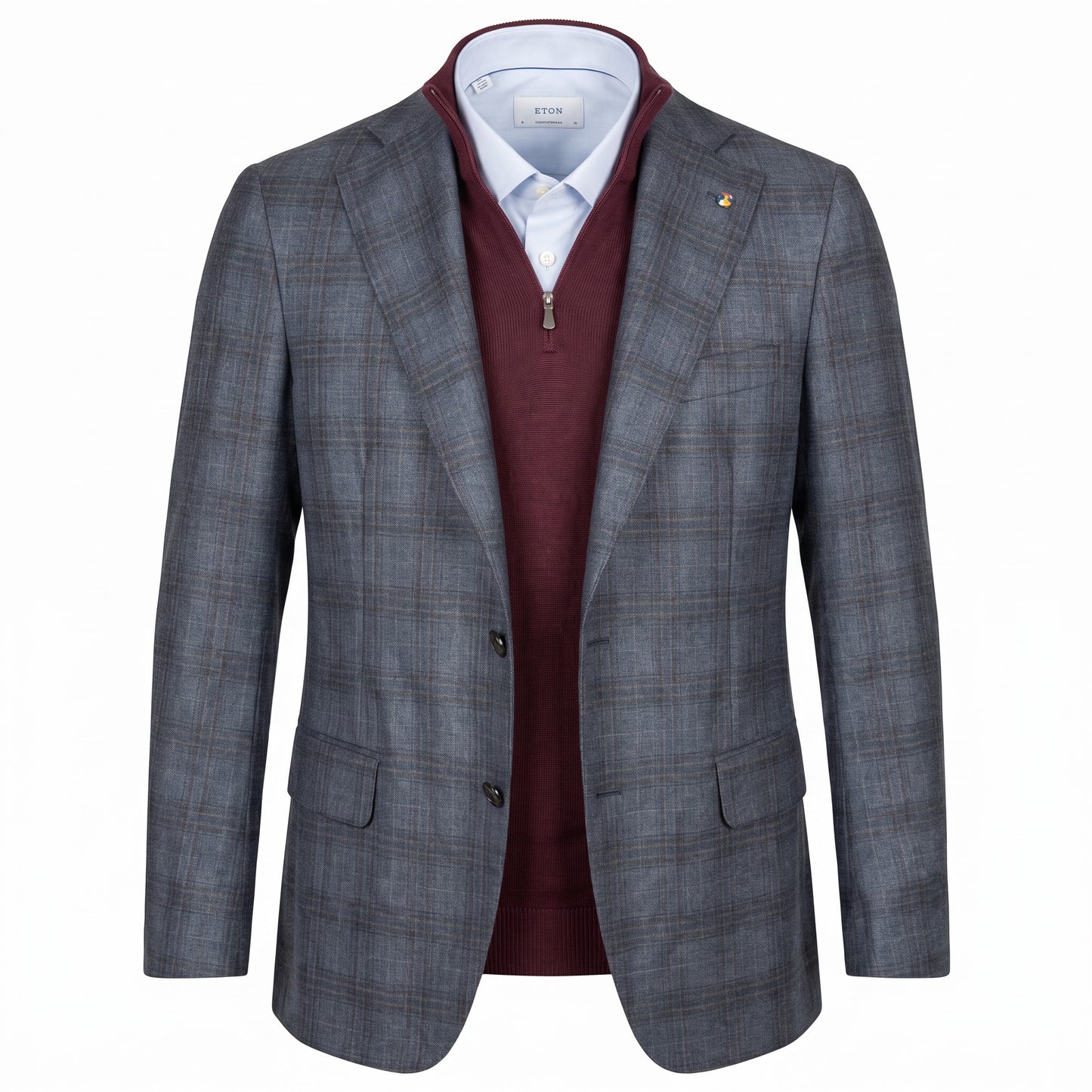 Belvest "Jacket in the Box" 100% Cashmere Sport Coat Prince of Wales in Mid Blue and  Maroon