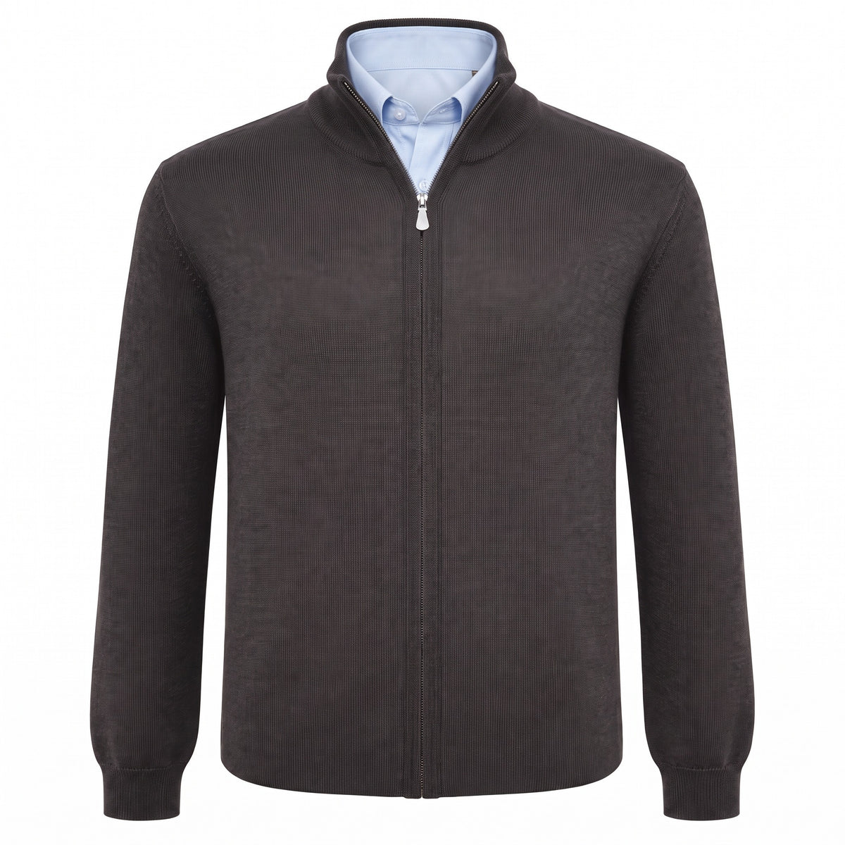 Gran Sasso Merino Wool Full-Zip Sweater in Espresso