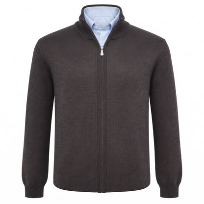 Gran Sasso Merino Wool Full-Zip Sweater in Espresso
