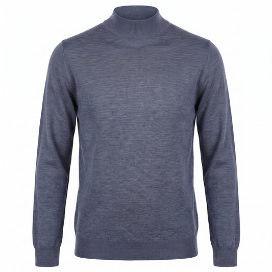 Ferrante Extra Fine Merino Wool Mock Sweater in Mid Blue