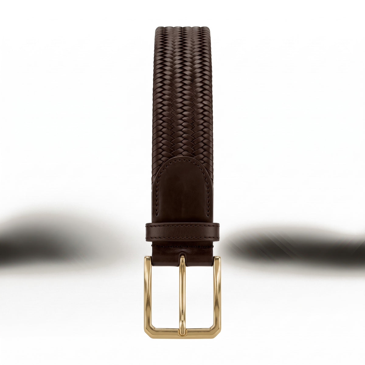 Canali Calfskin Basket-Weave Leather Belt-Brown